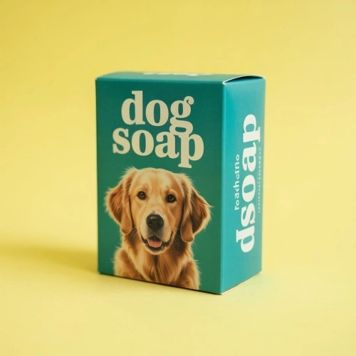 Printed dog soap box with brand logo and natural colors